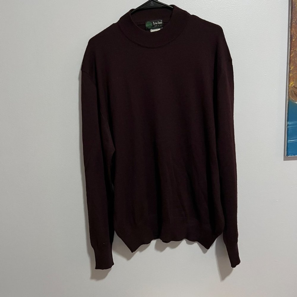 Tris Line Made In Italy Dark Red XL Sweater Merino Wool Long Sleeve Sweater